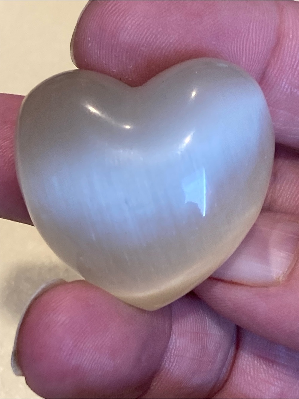 Cats Eye Heart Shaped Hand Stone - Cream Heart Accent